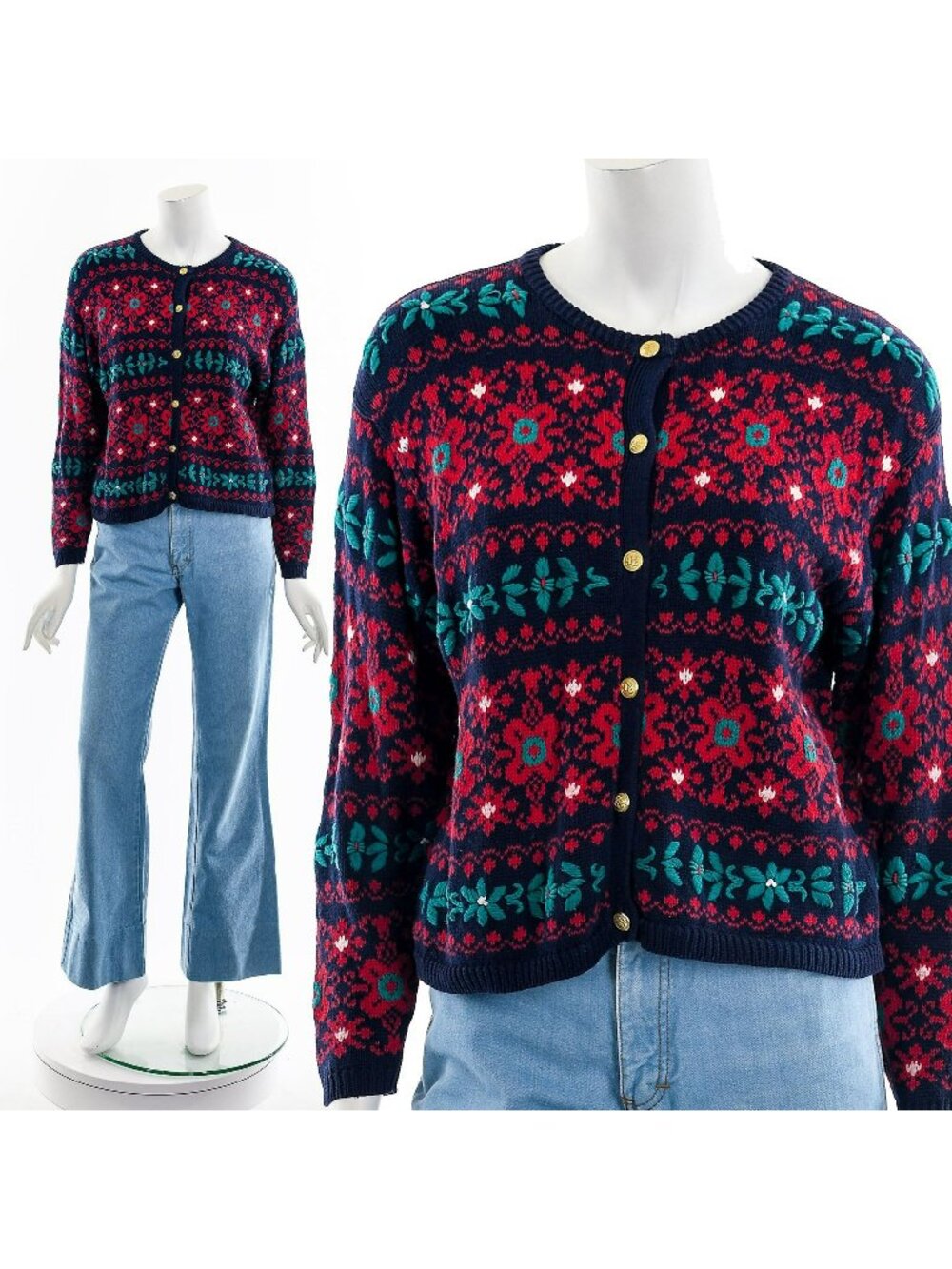 Floral Button Up Cardigan 80s